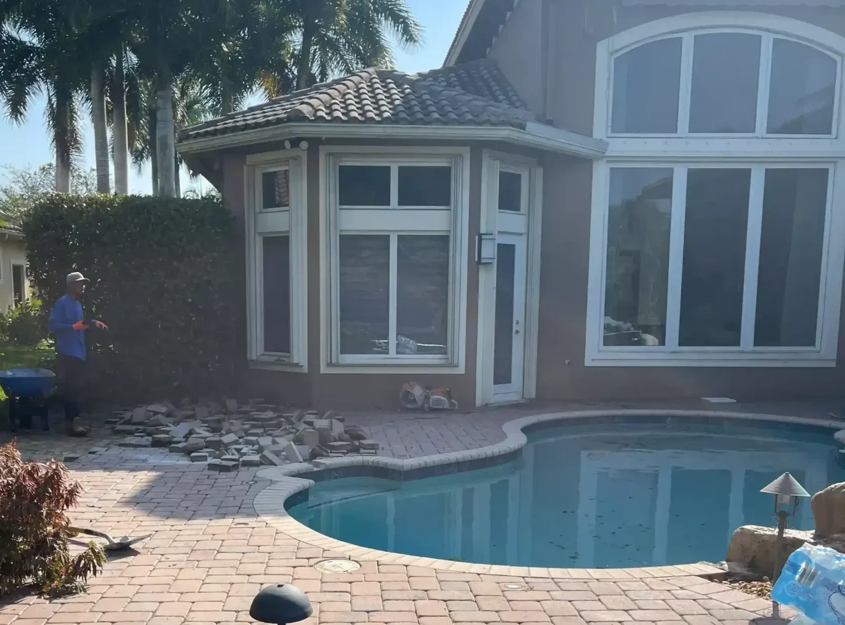 Before- French pattern pool deck remodel