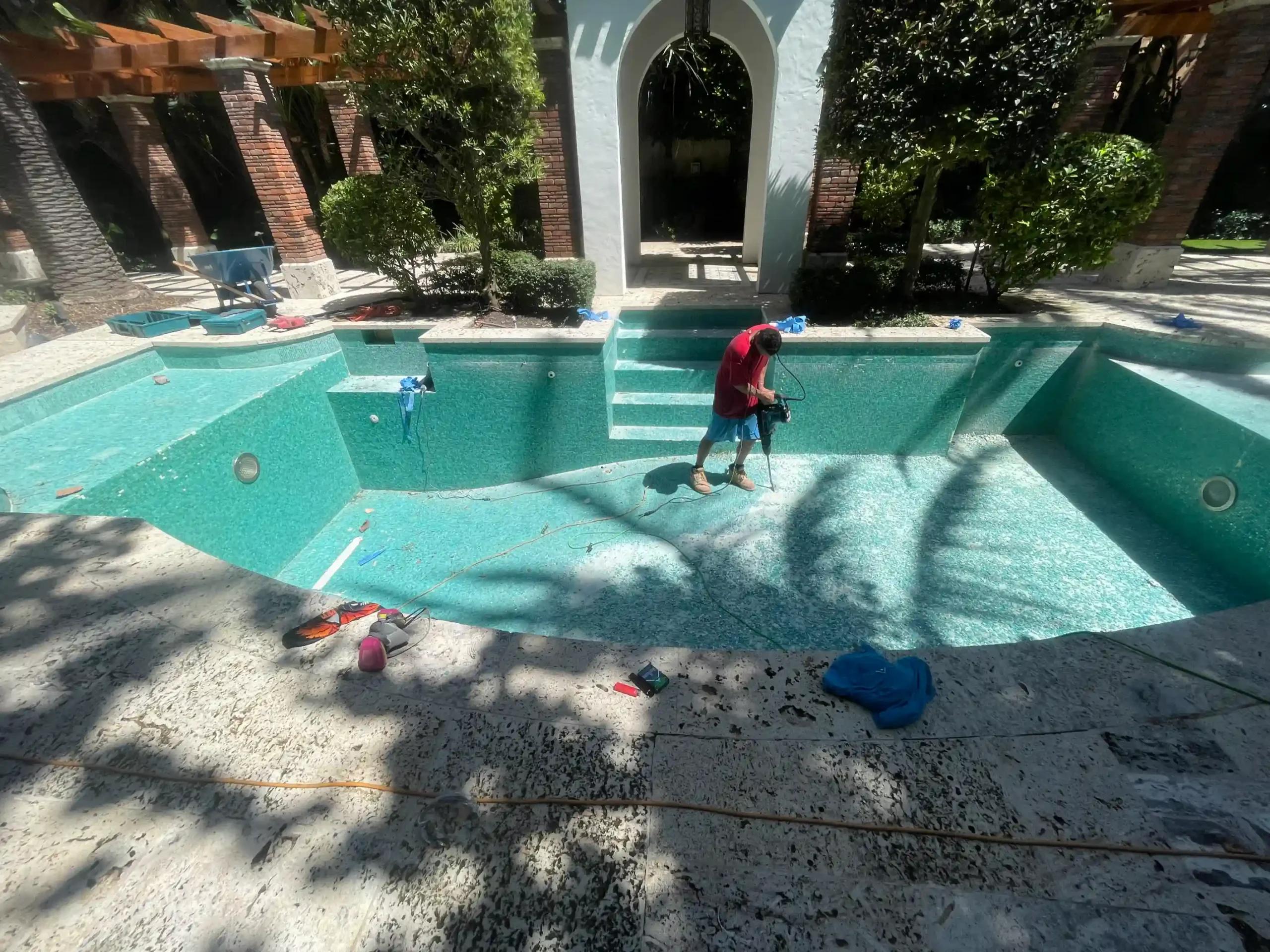 Before- Pool tile removal.